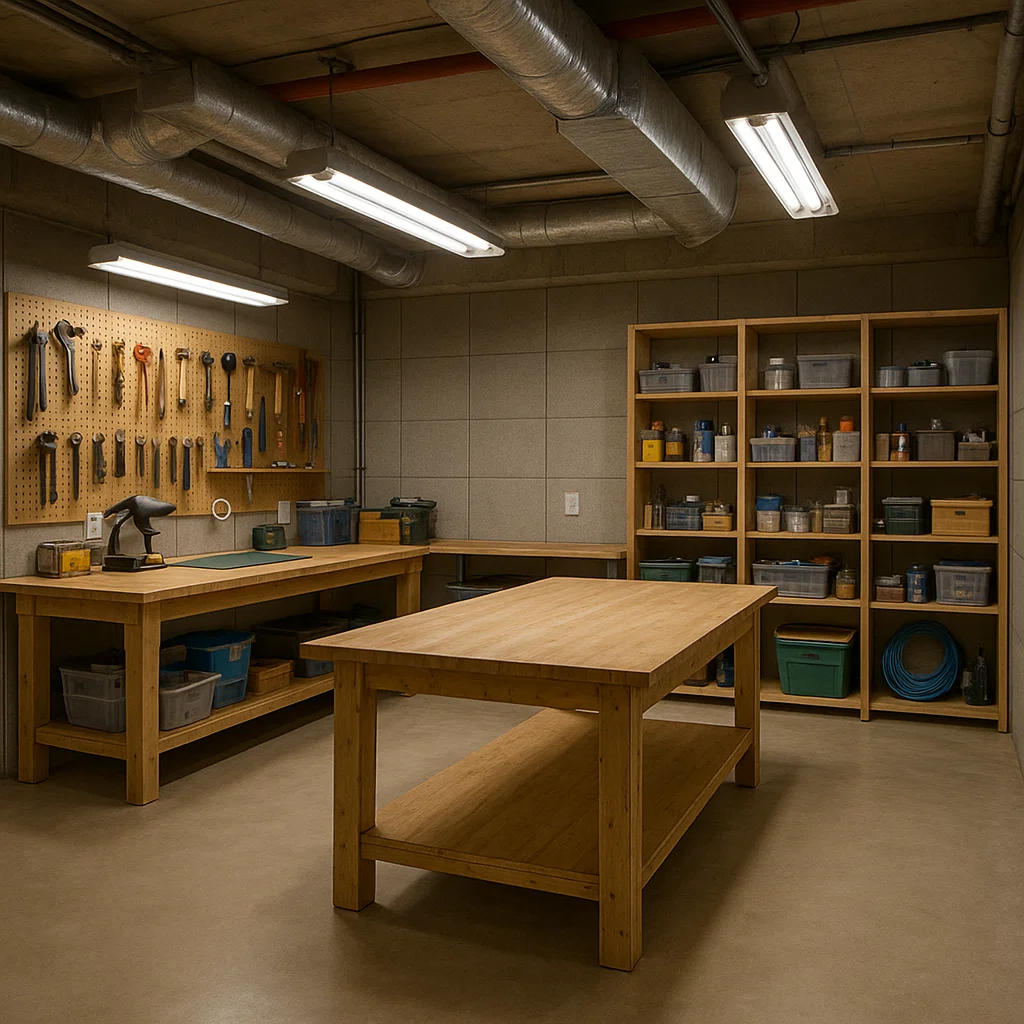 Craft and hobby room in basement Craft and hobby room in basement