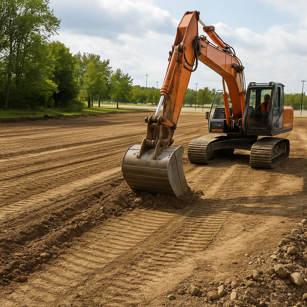 Excavation equipment preparing site for parking lot construction